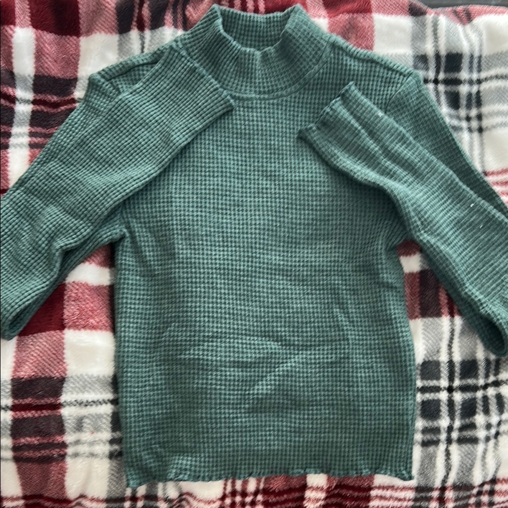 Green Waffle Knit Women's Sweater